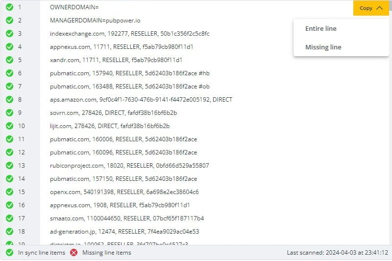 ads.txt line